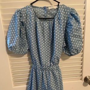 Chambray romper with polka dots